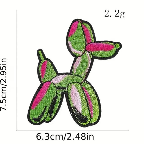 Balloon Dog Embroidered Patch Green Pink Fuchsia Black Iron On - Picture 3 of 4